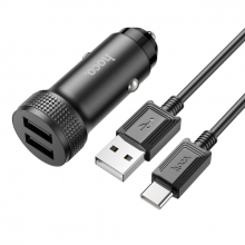 HOCO Z49 Çift USB Girişli Araç Şarj Başlık + USB To Type-C Kablo