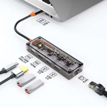 ALLY 5in1 Type-c To USB3.0 + USB2.0 + Type-c PD 100W + HDMI + Ethernet Çoğaltıcı Transparan Hub
