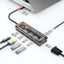 ALLY 6in1 Type-c To USB3.0 + USB2.0 + Type-c PD 100W + HDMI + VGA + 3.5mm  Çoğaltıc Transparanı Hub